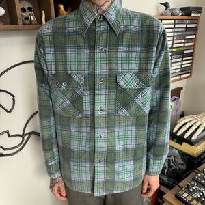 Vintage 60s Sears Fieldmaster Quilt Lined Plaid Flannel Button Down ~ Size Small